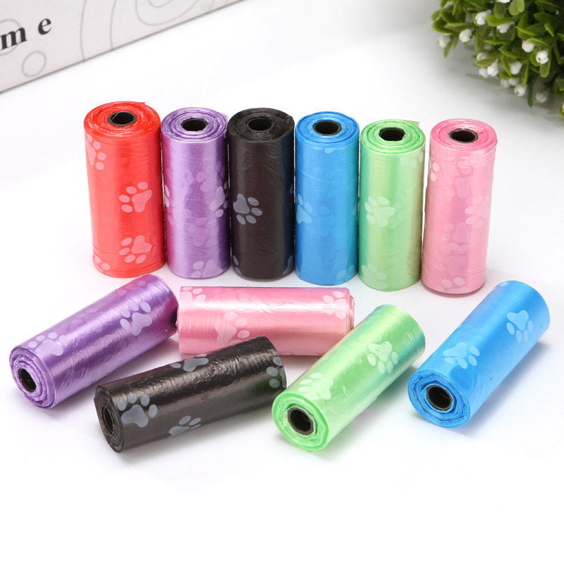 Pet Supplies Wholesale Dog Cleaning Waste Garbage Bags Printed Footprints 15 PcsRoll Pet Garbage Bags