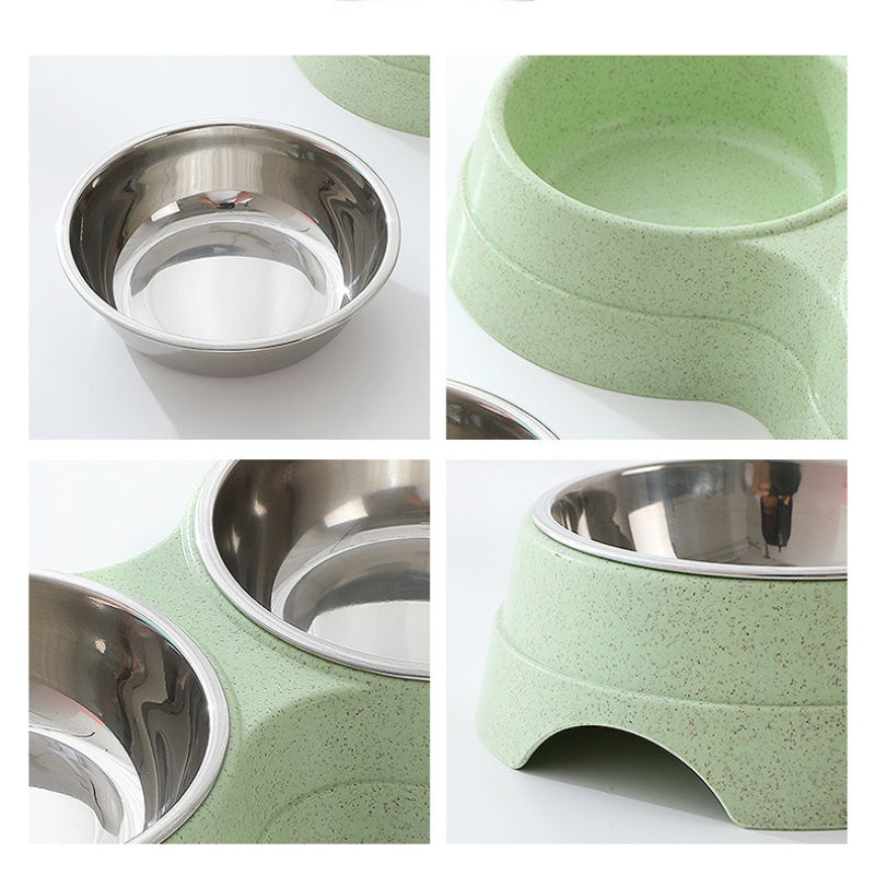 Double Dish Pet Food Water Feeder Stainless Steel