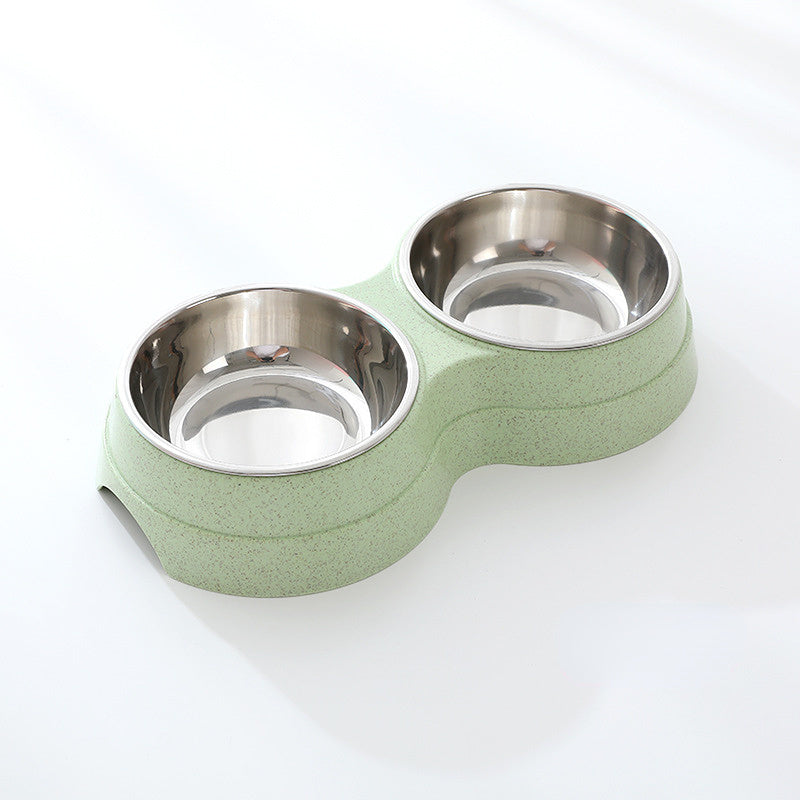 Double Dish Pet Food Water Feeder Stainless Steel