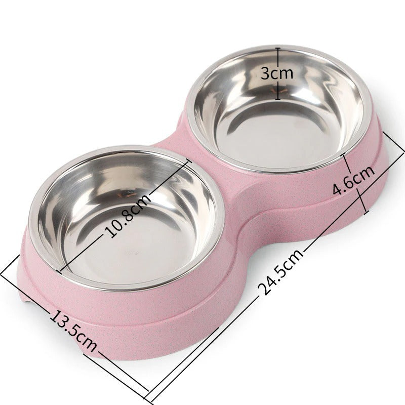 Double Dish Pet Food Water Feeder Stainless Steel