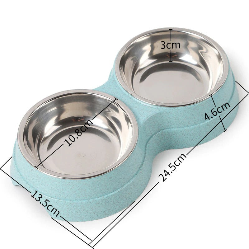 Double Dish Pet Food Water Feeder Stainless Steel