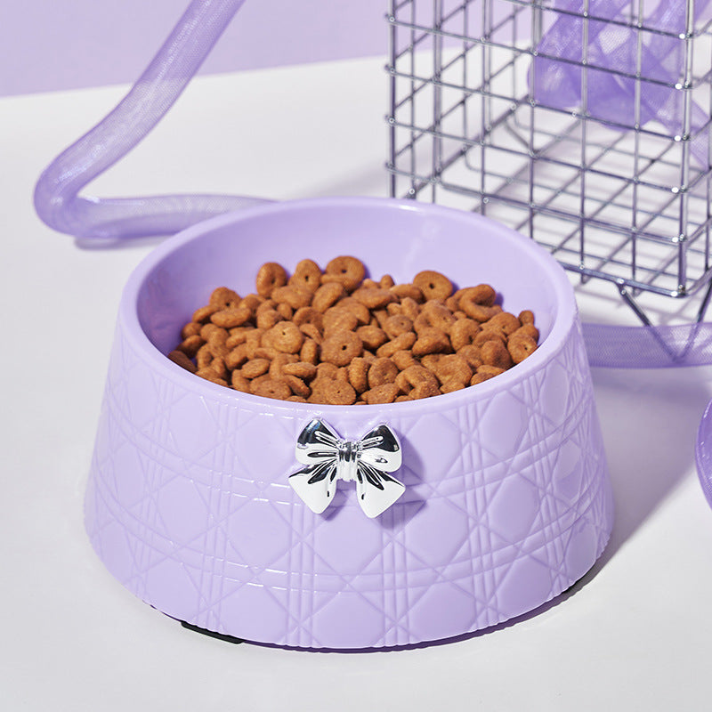 Pet Dog Lovely Bowknot Puppy Feeder Dish